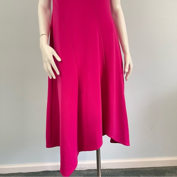 DKNY Sleeveless Midi Dress Asymmetrical Hem V-Neck - Small - Pink Cocktail Party - Picture 7 of 13